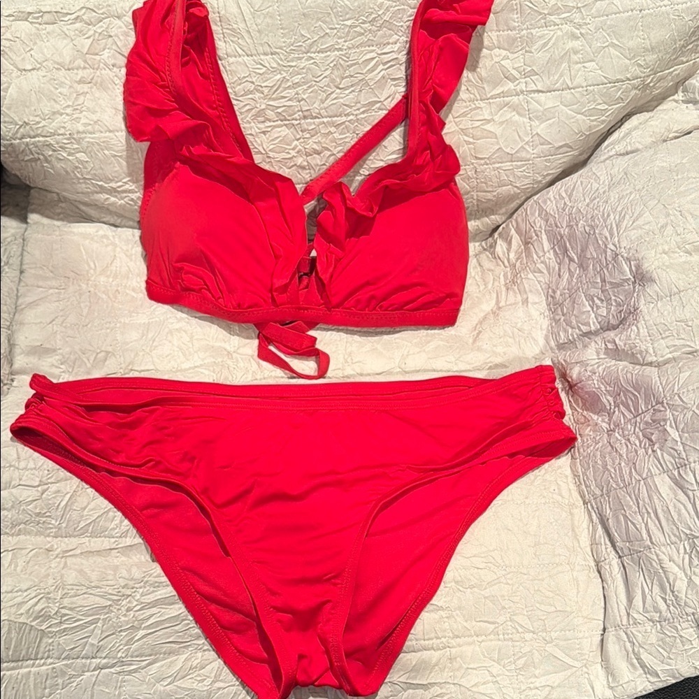 Shade & Shore Red Sports Bra Bikini Set M Top/ L Bottom
